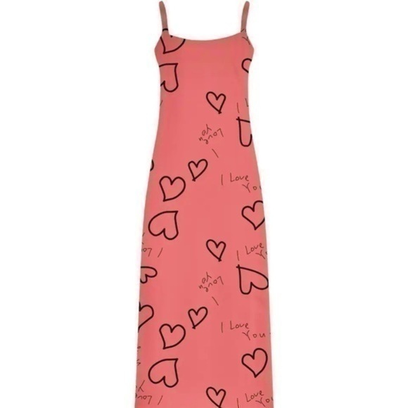 Heart Print V-Neck Spaghetti Maxi Dress - NWT - Size M - Picture 1 of 3